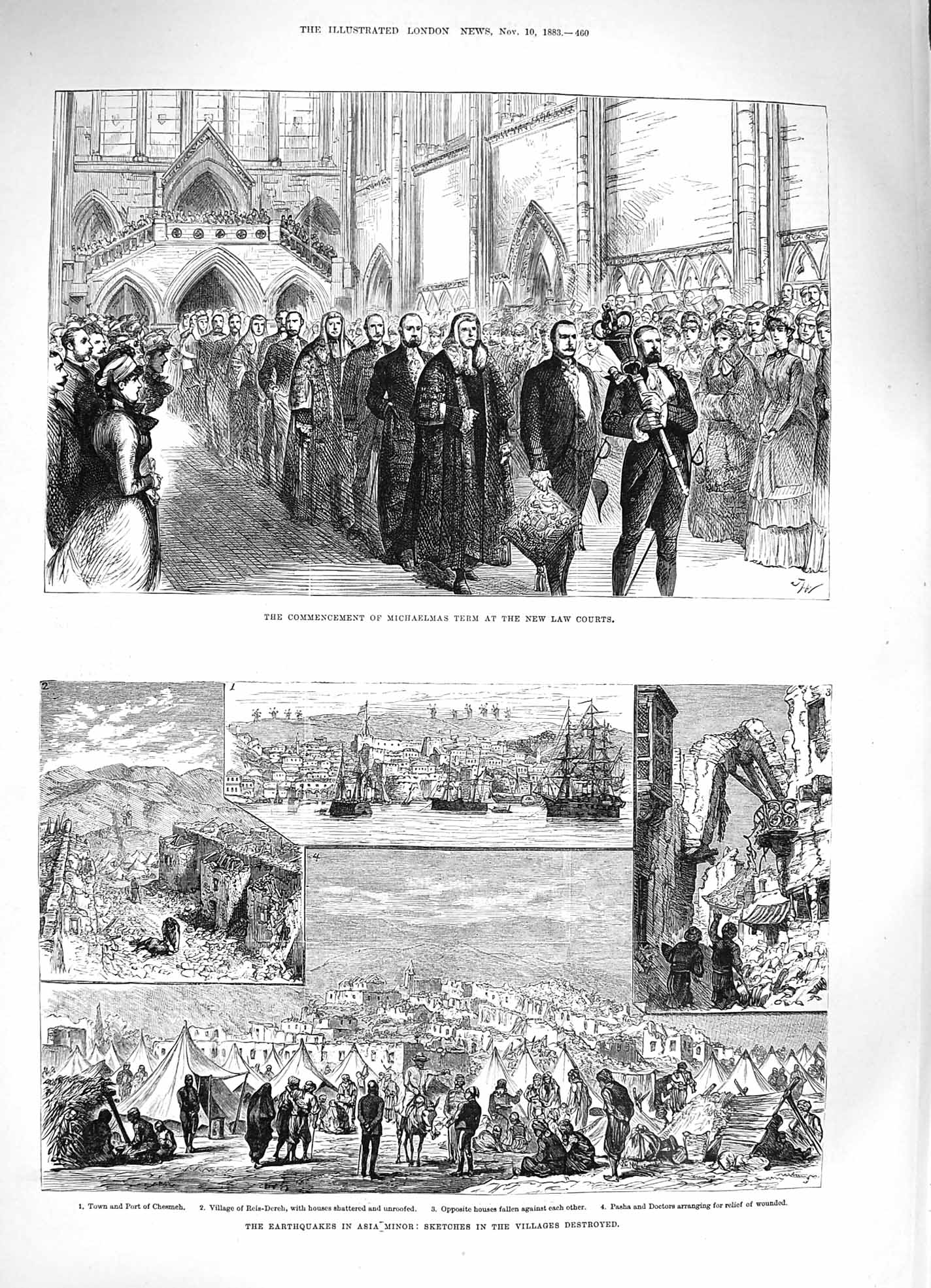 Original Old Antique Print 1883 Earthquakes Asia Minor Michaelmas Law Courts