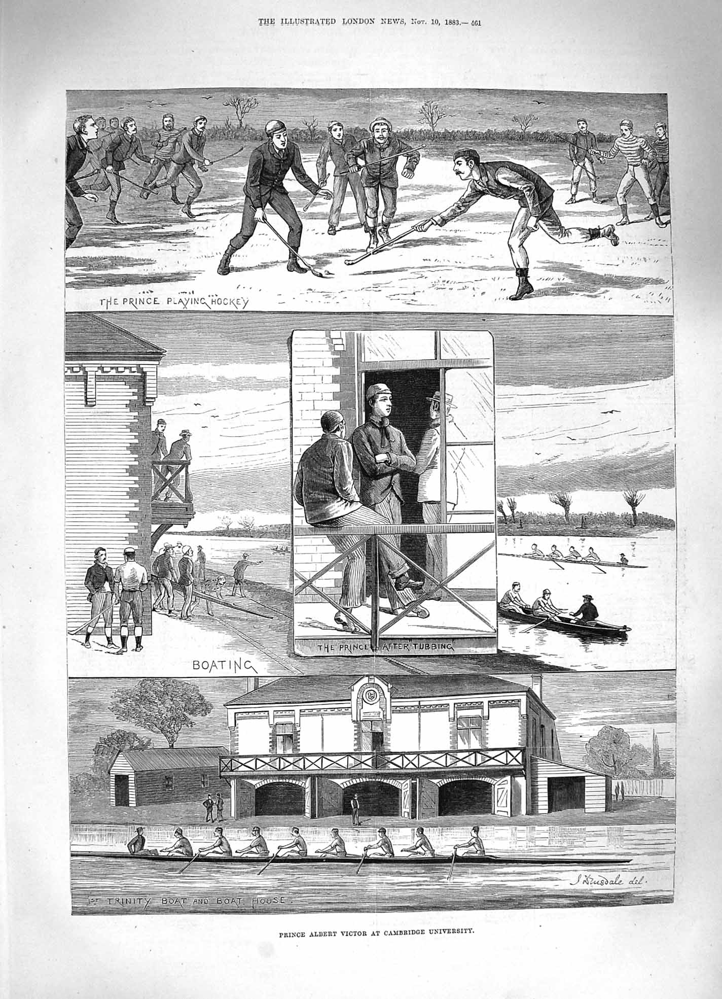 Old Antique Print 1883 Prince Albert Victor Cambridge University Hockey 19th