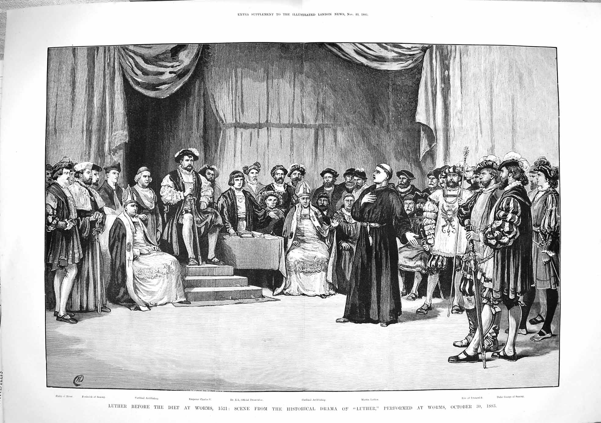 Old Antique Print 1883 Luther Diet Worms Scene Historical Drama Saxony 19th