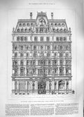 Old Antique Print 1883 Proposed Law Courts Justice Central Hotel Strand 19th