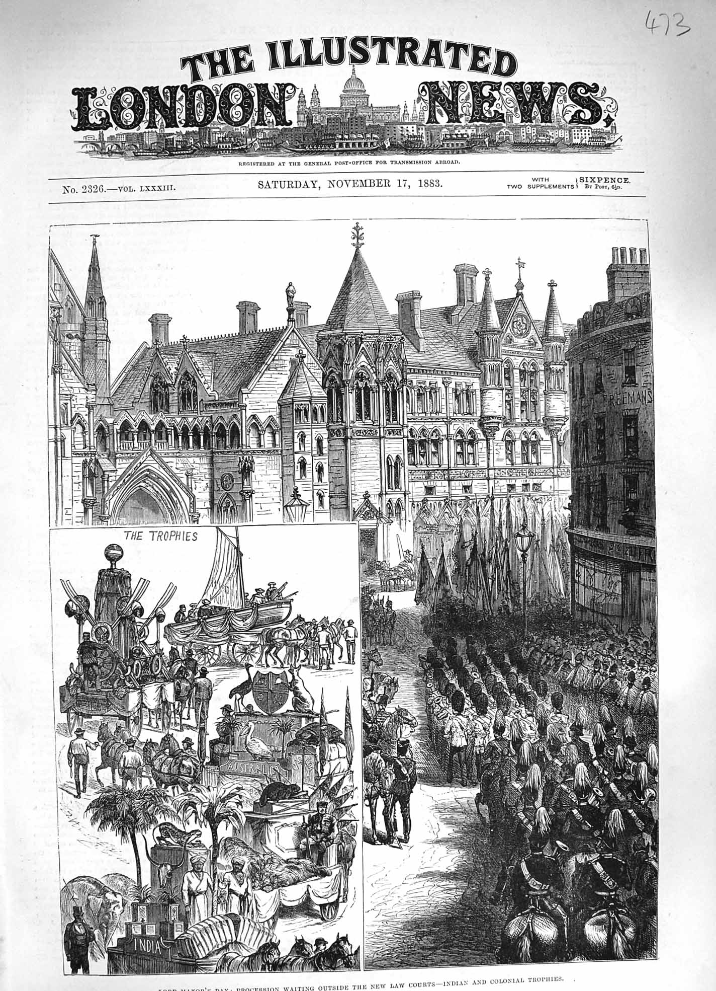 Old Antique Print 1883 Lord Mayor'S Day Indian Colonial Trophies Courts 19th