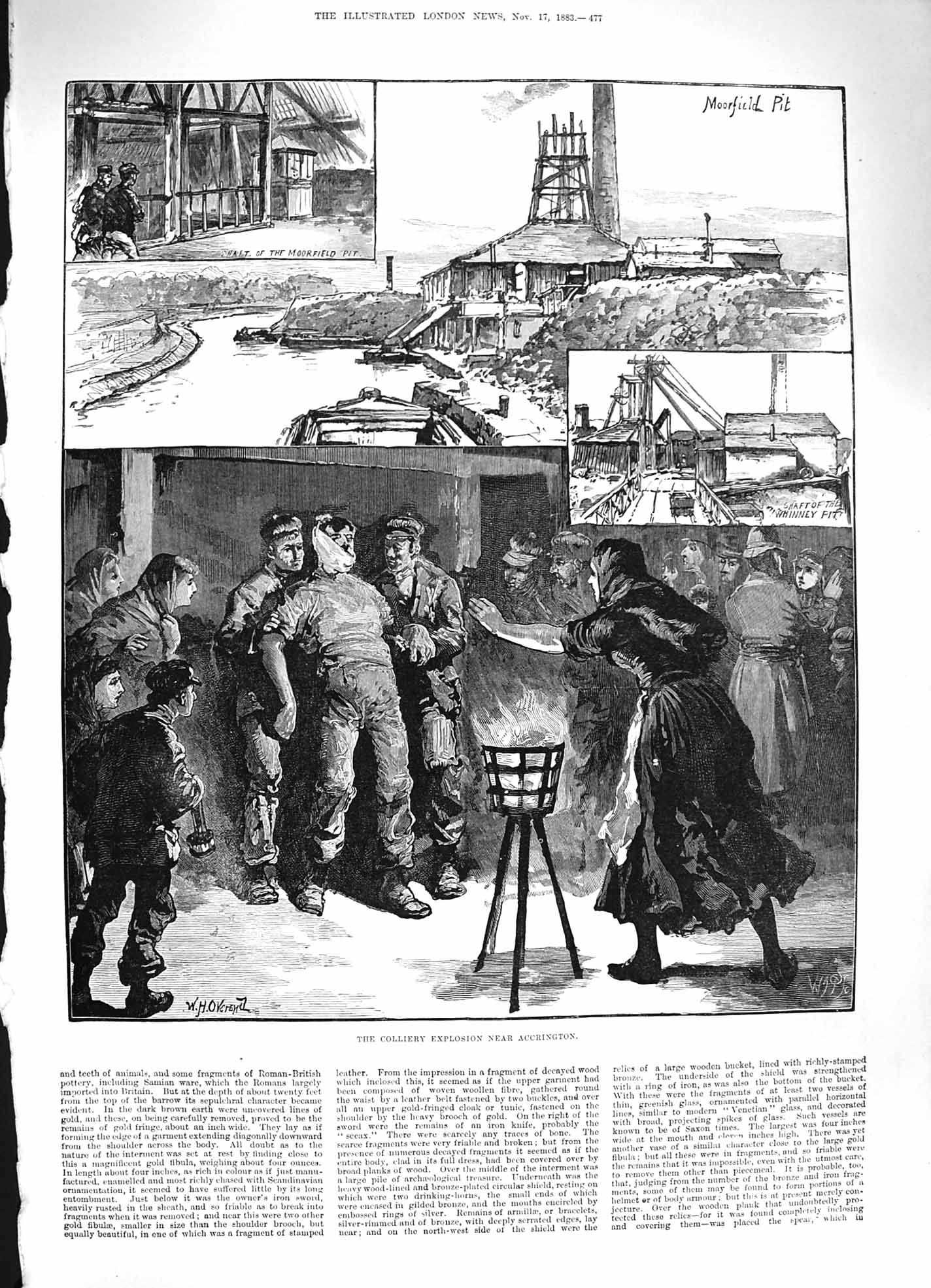 Old Antique Print 1883 Colliery Explosion Accrington Moorfield Pit Mining 19th