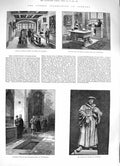 Original Old Antique Print 1883 Luther Germany Statue Eisleben Wittenberg Tomb