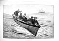 Old Antique Print 1883 Man Overboard Life-Boat Ship Stormy Sea Fine Art 19th