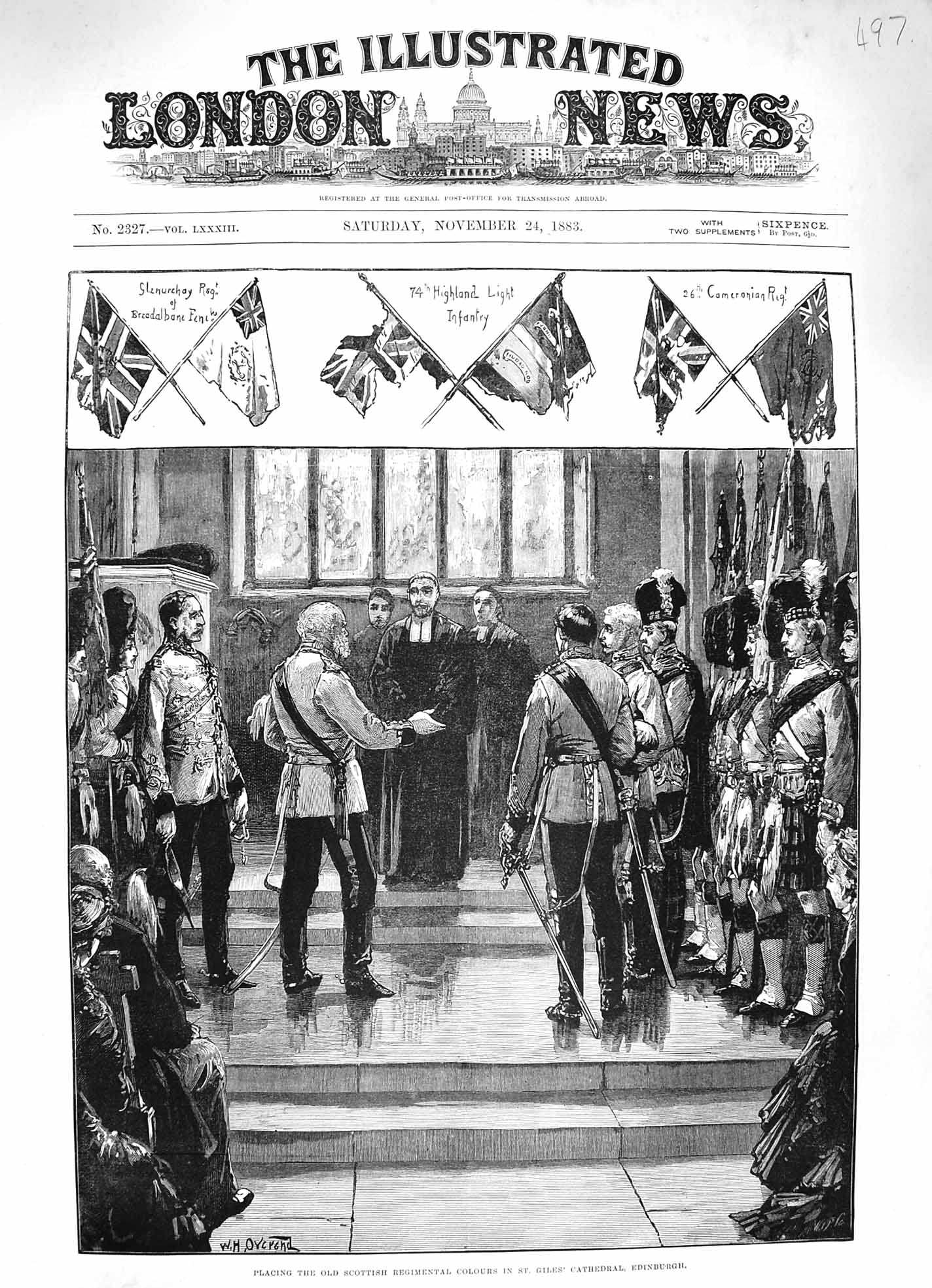 Old Antique Print 1883 Scottish Colours Gile'S Cathedral Edinburgh Army 19th
