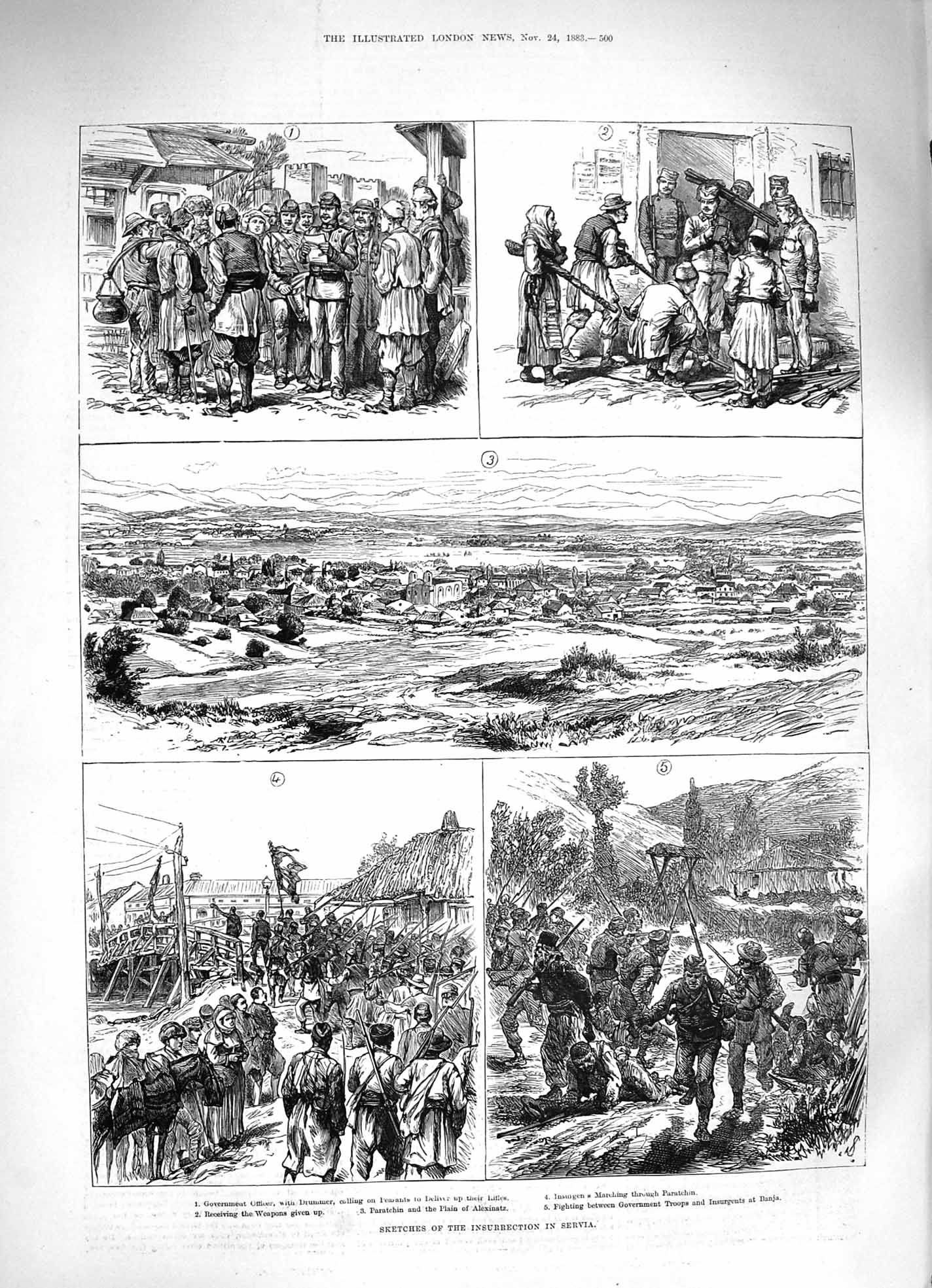 Old Antique Print 1883 Insurrection Servia Government Officer Weapons War 19th