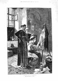 Old Antique Print 1883 Private View Monastery Monks Art Painting Fine Art 19th