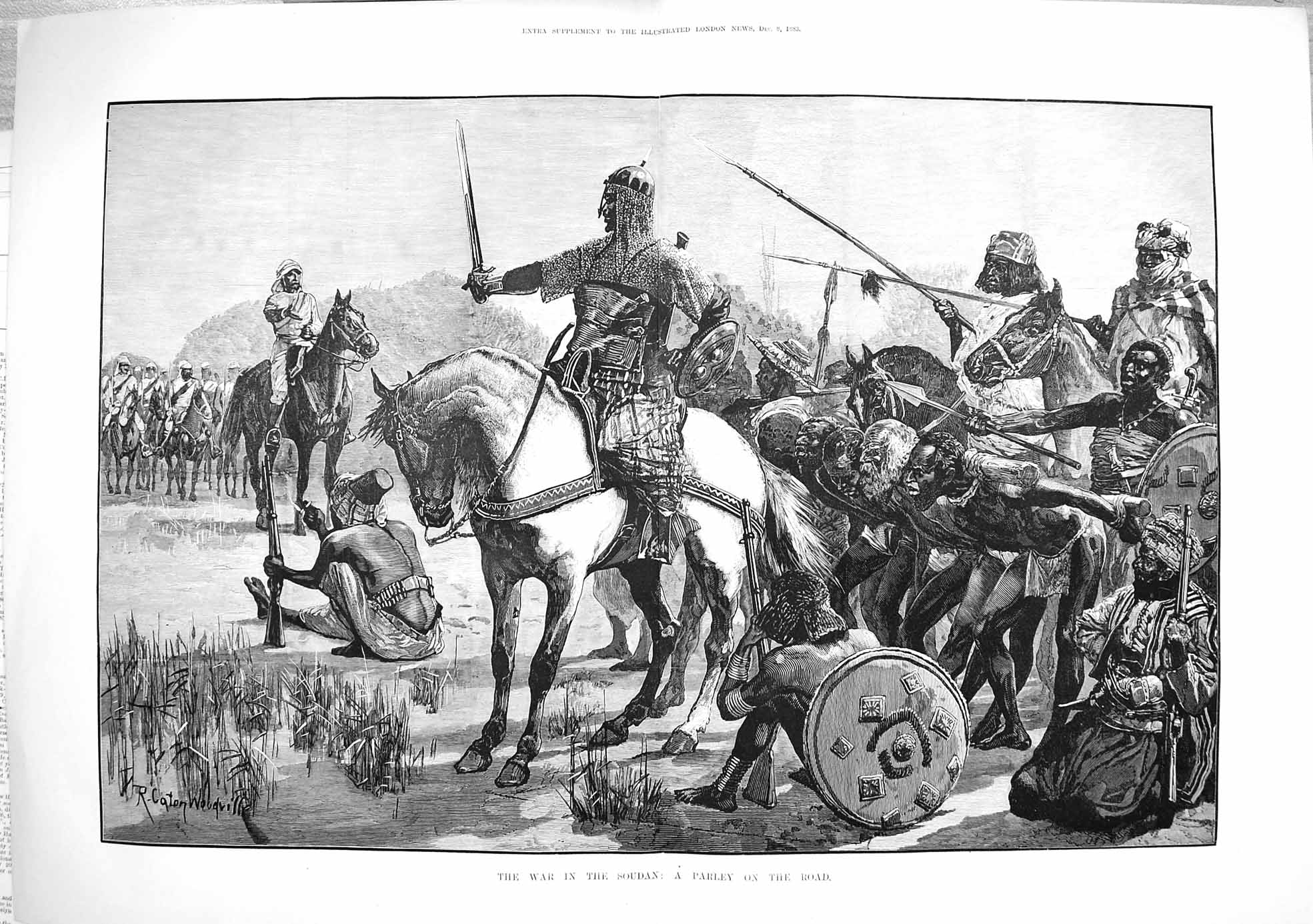 Original Old Antique Print 1883 War Soudan Parley Road Horses Siers Fine Art