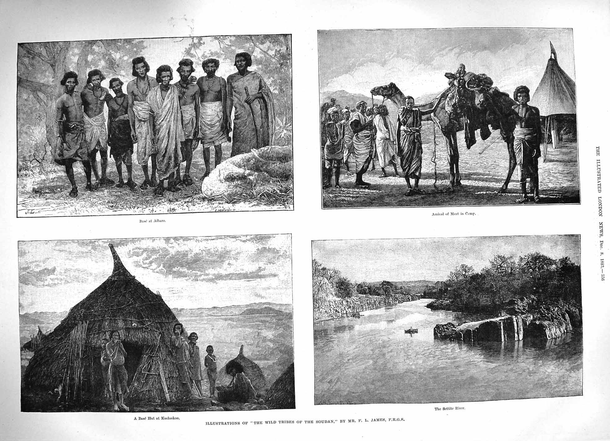 Original Old Antique Print 1883 Wild Tribes Soudan Aibaro Hut Koolookoo Settite