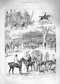 Original Old Antique Print 1883 Lawn Meet Norfolk Hounds Sandringham Victorian