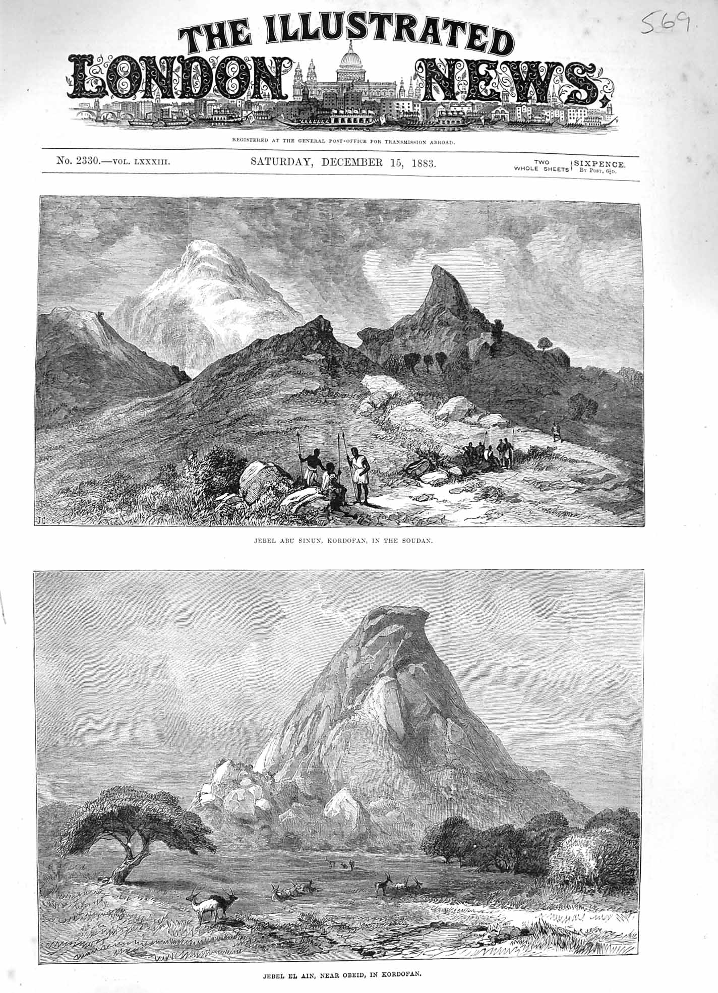 Original Old Antique Print 1883 Jebel Abu Sinun Kordofan Souan El Ain Obeid