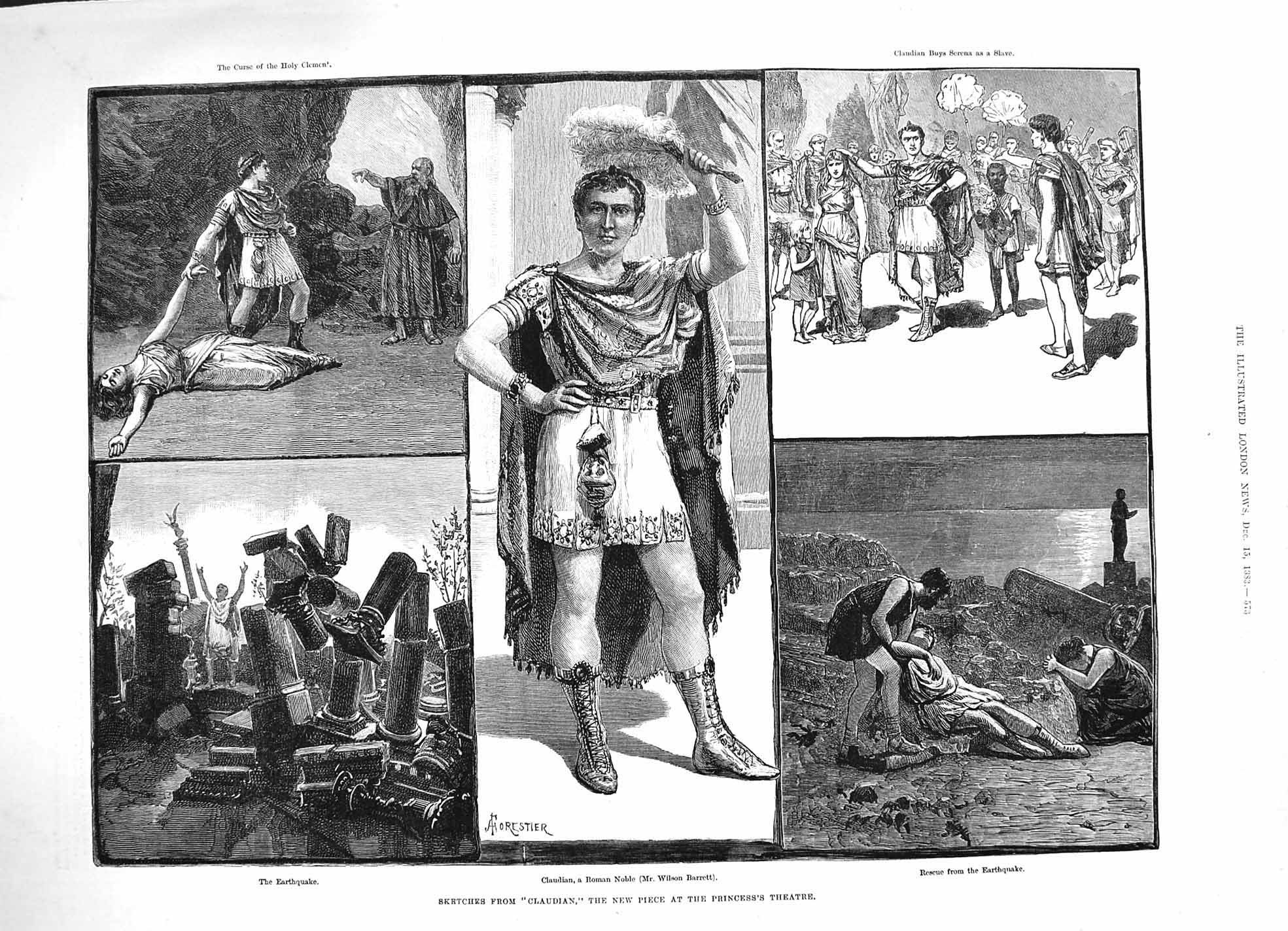 Old Antique Print 1883 Claudian New Piece Princess'S Theatre Roman Noble 19th