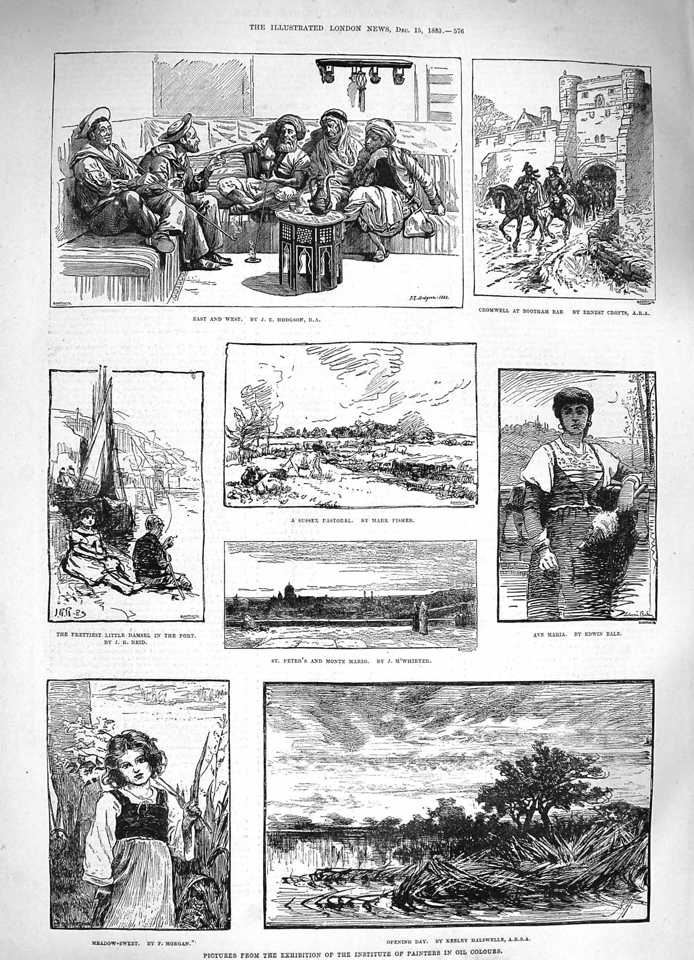 Old Antique Print 1883 Sussex Pastoral Ave Maria Monte Mario Oil Painters 19th