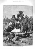Original Old Antique Print 1883 Bashi-Bazouks Marching Prayer Halt Camel Horses