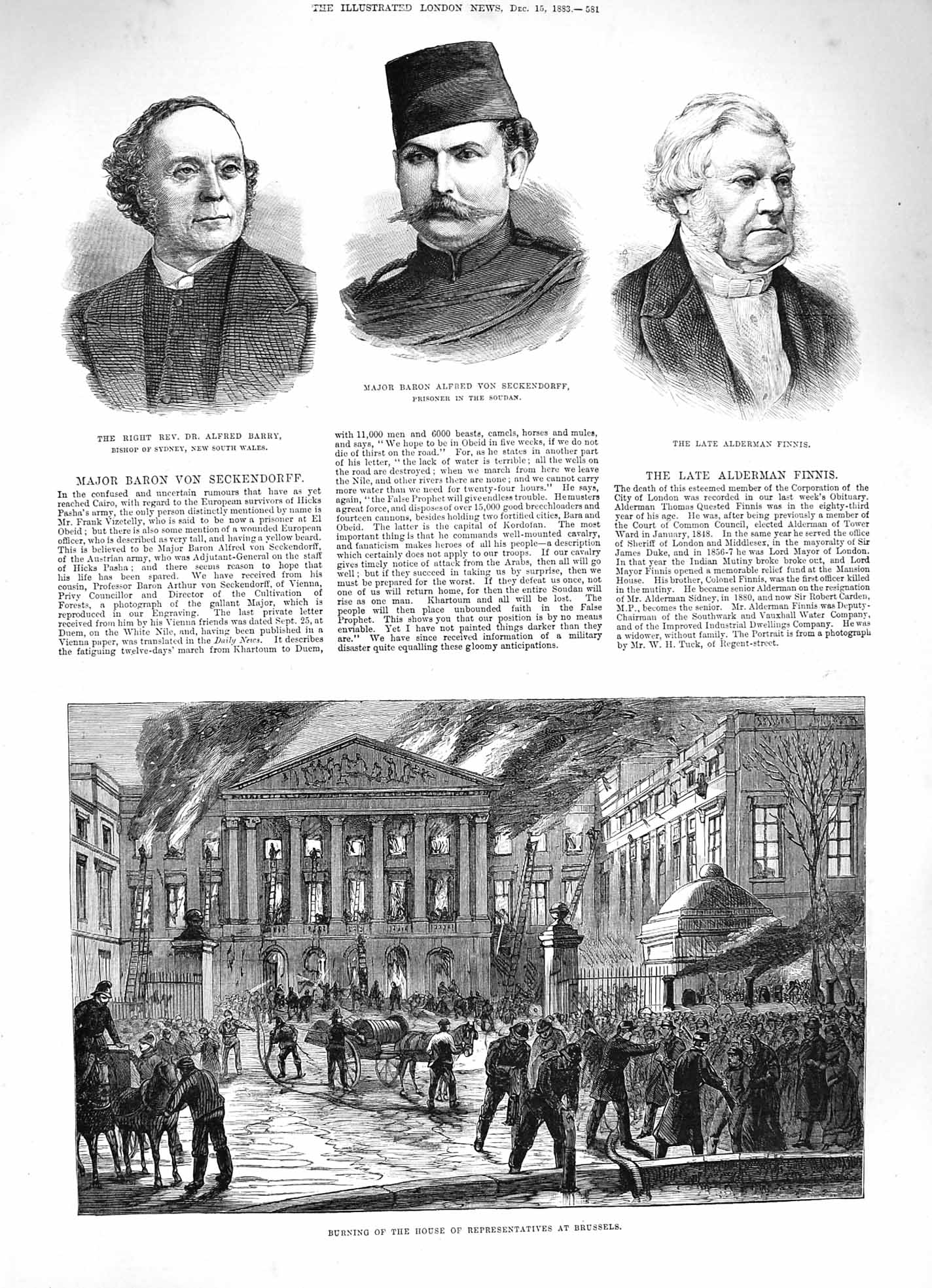 Old Antique Print 1883 Fire House Brussels Barry Major Seckendorff Finnis 19th