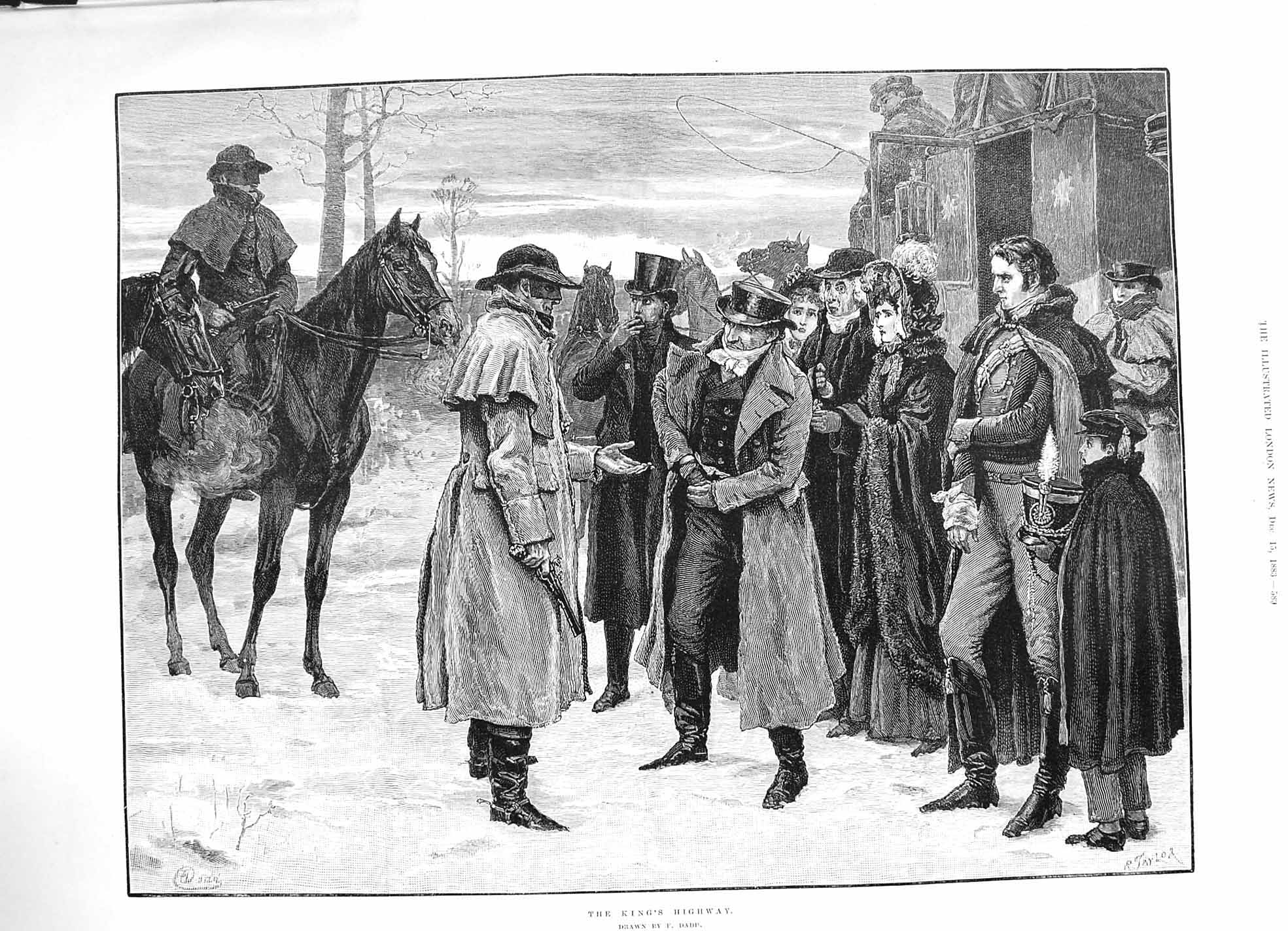 Original Old Antique Print 1883 King'S Highway Robber Highwayman Horses Coach
