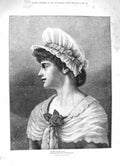 Original Old Antique Print 1883 Portrait Lady Gentle Loving God Rose Womanhood