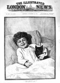 Old Antique Print 1883 Merry Christmas Little Boy Bed Kitten Cat Fine Art 19th