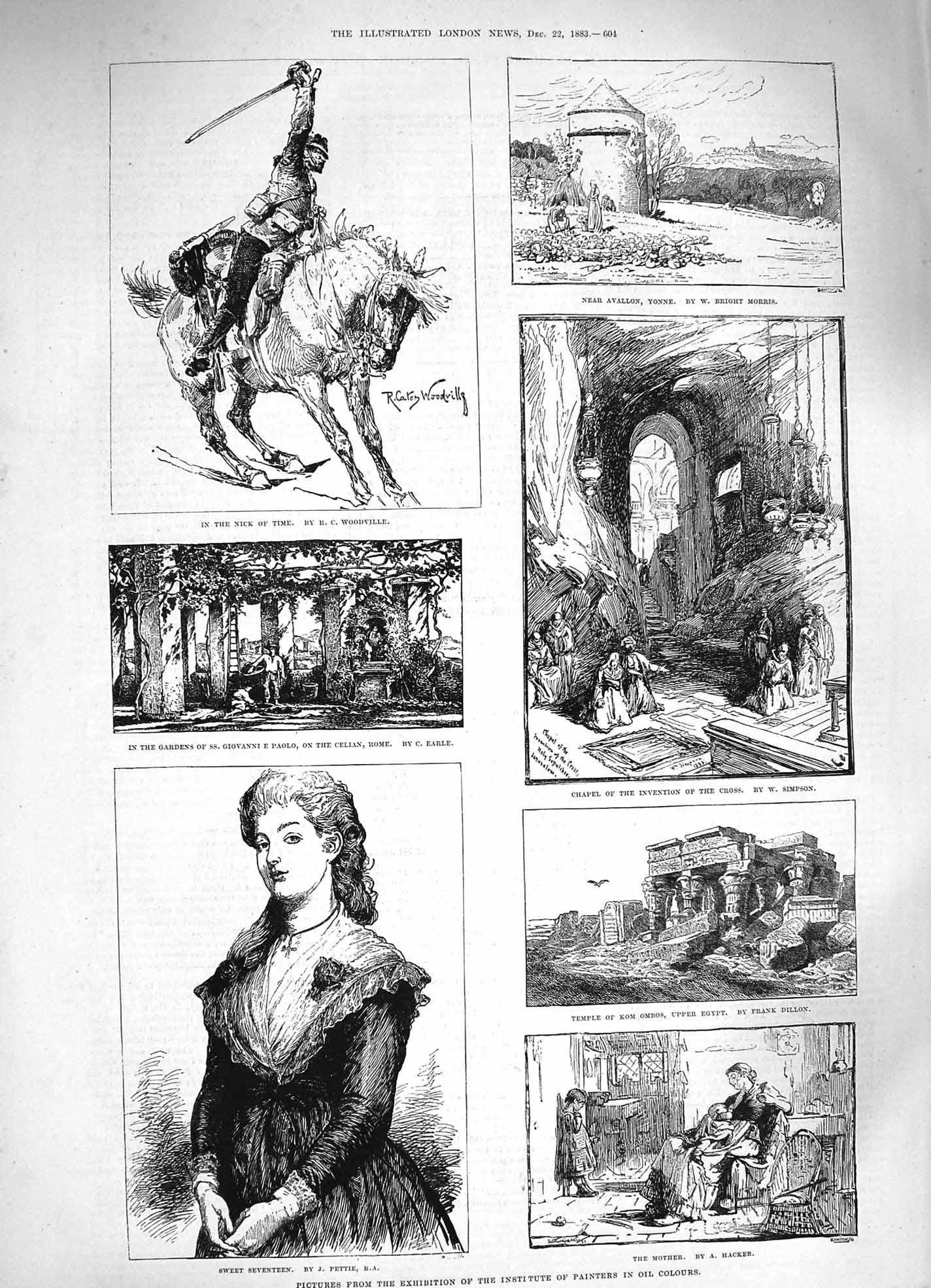 Original Old Antique Print 1883 Oil Painters Sier Horse Gardens Paolo Kom Ombos