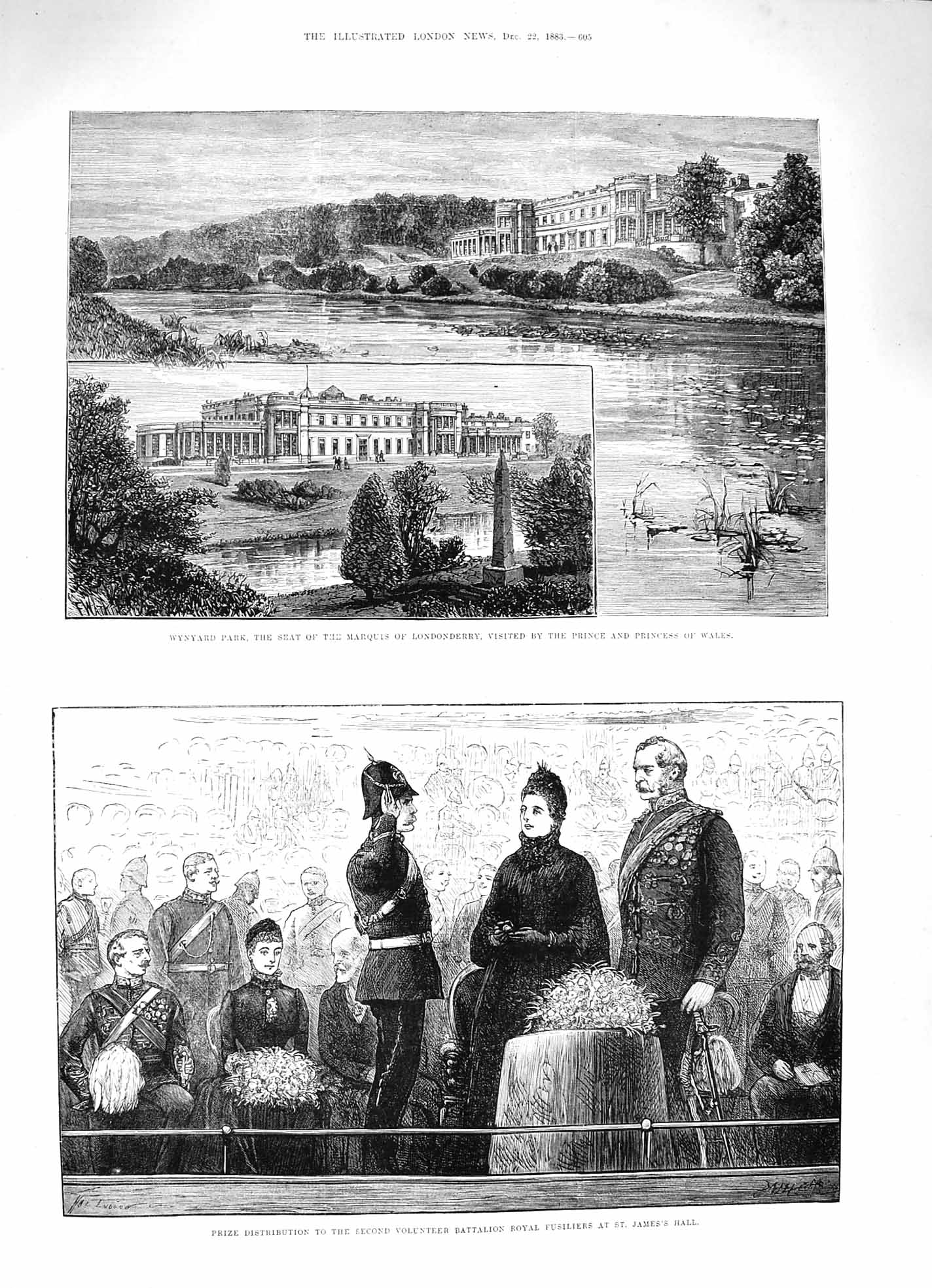 Old Antique Print 1883 Wynward Park Marquis Londonderry St. James'S Hall 19th