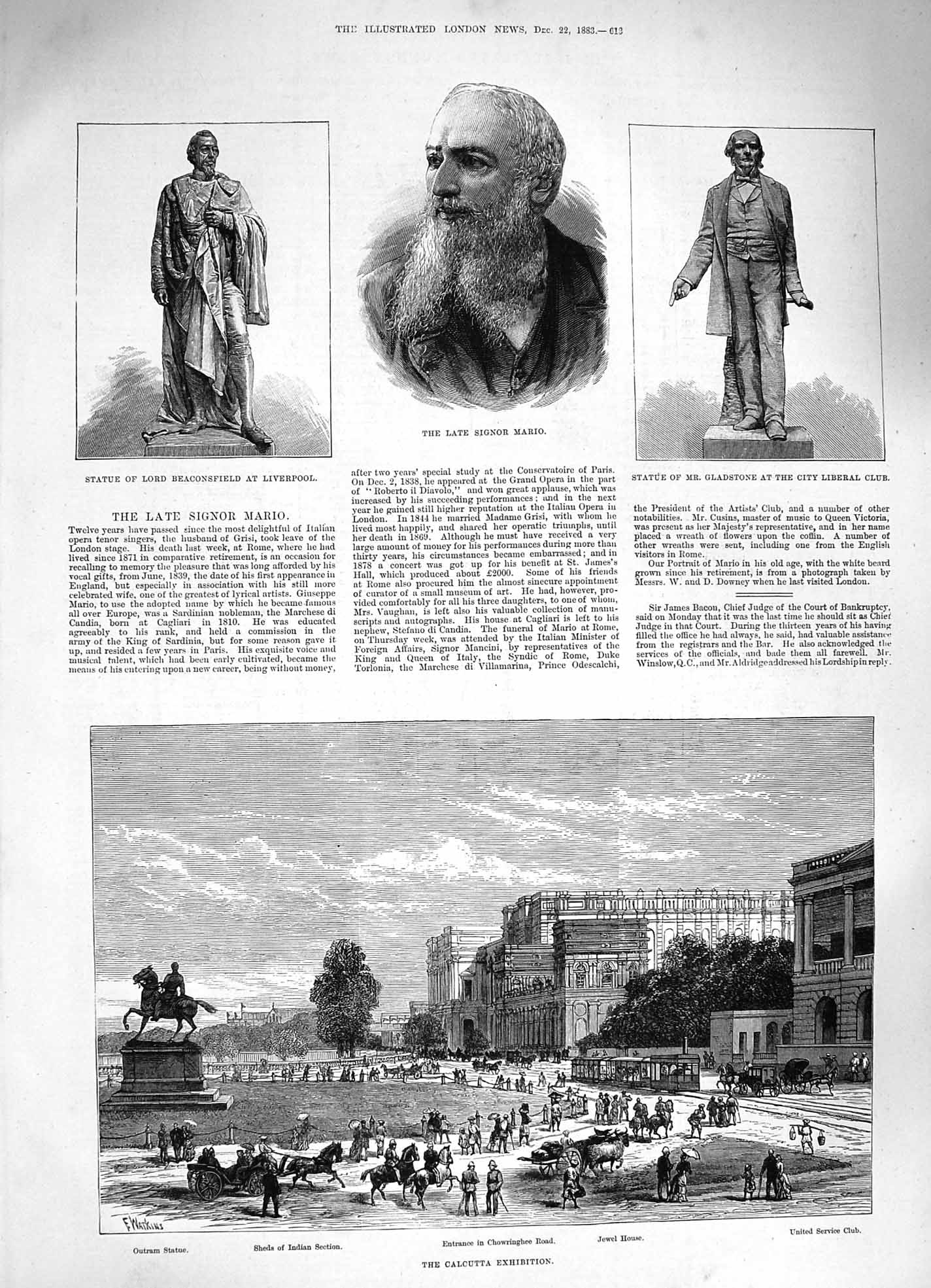 Original Old Antique Print 1883 Calcutta Jewel House Outram Statue Mario Gl 19th