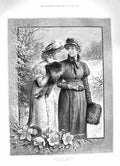 Original Old Antique Print 1883 Christmas Roses Beautiful Girls Fur Johnson
