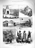 Original Old Antique Print 1883 French Cochin China Hue Citadel Annamit 19th