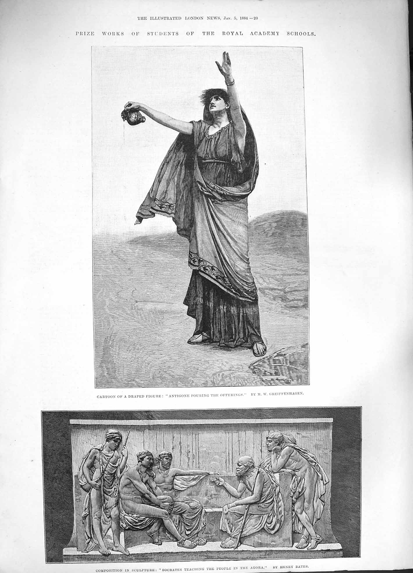 Old Antique Print 1884 Royal Academy Art Sculpture Architecture Landscape 19th