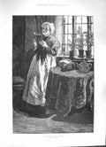 Original Old Antique Print 1884 End The Chapter Lady Reading Book Fine Art 19th