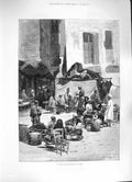 Original Old Antique Print *3329 1884 Open Air Restaurant Cairo Egypt Montbard