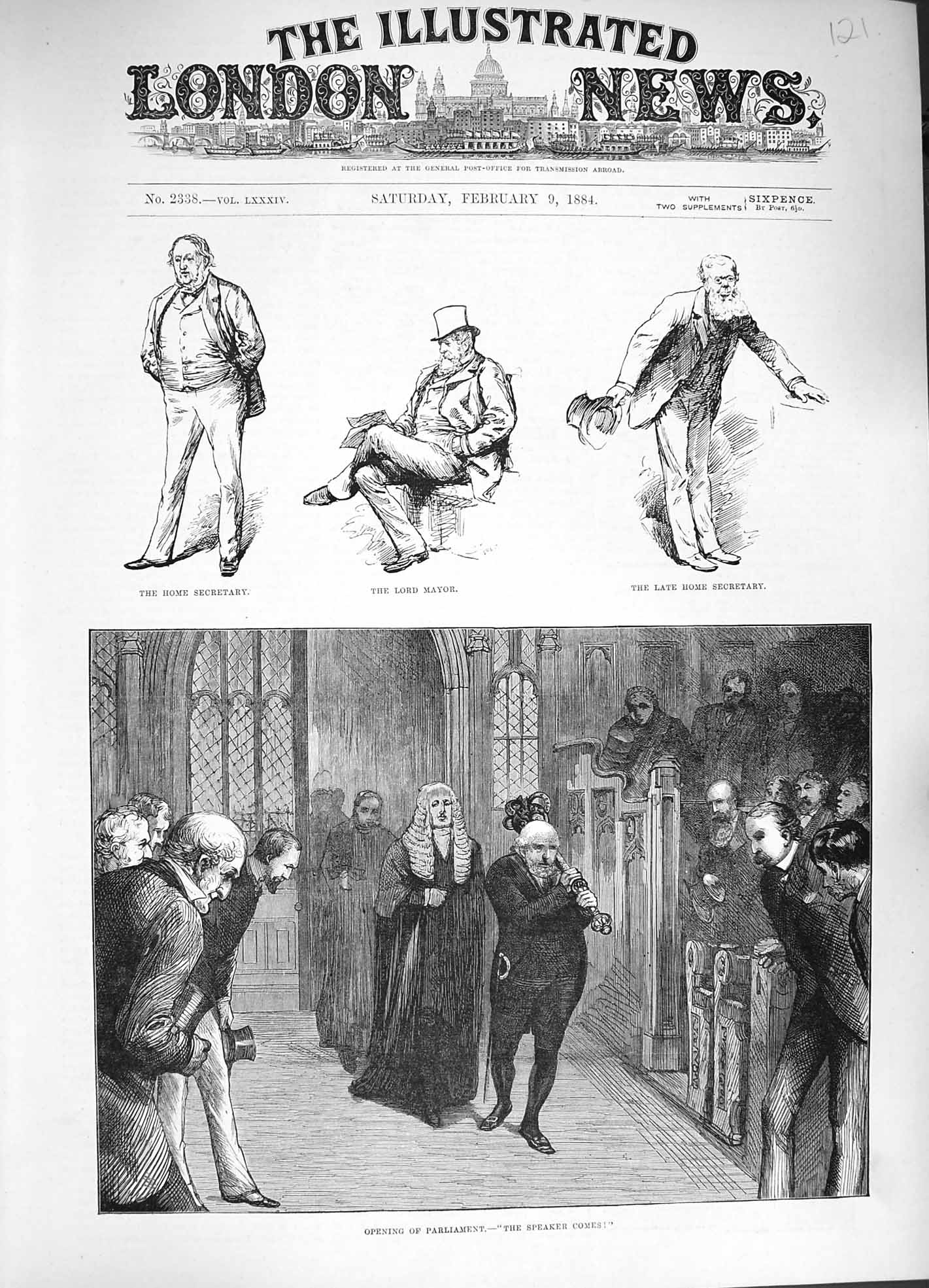 Original Old Antique Print 1884 Parliament Speaker Home Secretary Lord Mayor