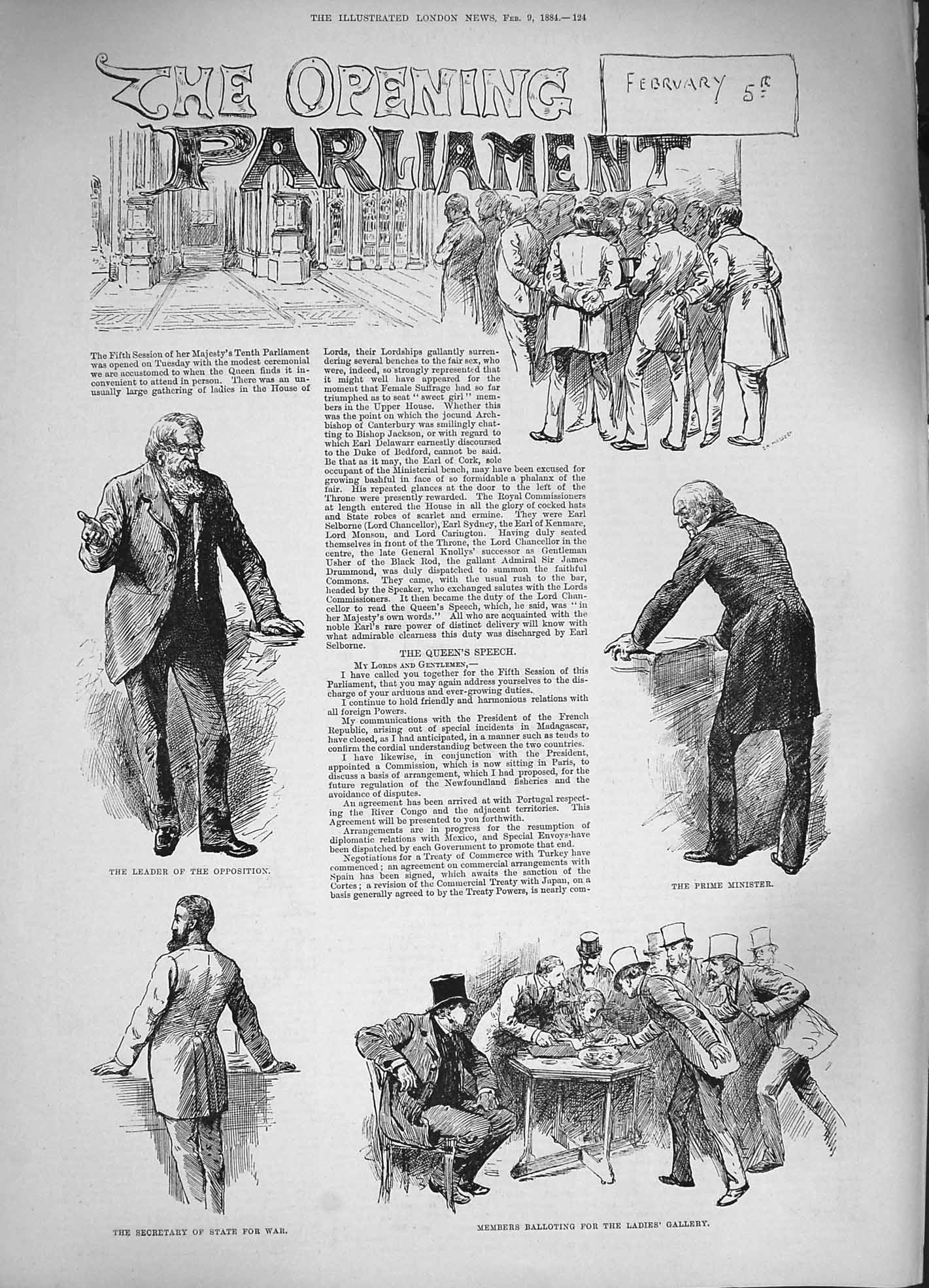 Old Antique Print 1884 Parliament Prime Minister Lord Salisbury Bradlaugh 19th