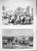 Original Old Antique Print 1884 War Soudan Market-Place Massowah Korosko Pasha