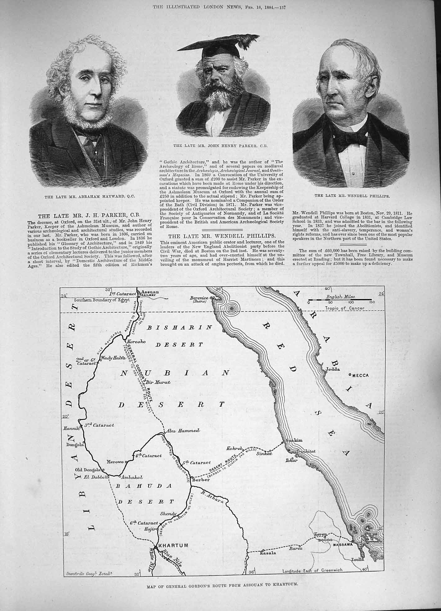 Old Antique Print 1884 Map General Gordon Assouan Hayward Parker Phillips 19th