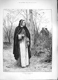 Original Old Antique Print 1884 Origin Valentine'S Day Priest Man Lady Romance