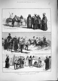 Old Antique Print 1884 English Egypt Cairo Bedouin Snake Charmer Donkey 19th
