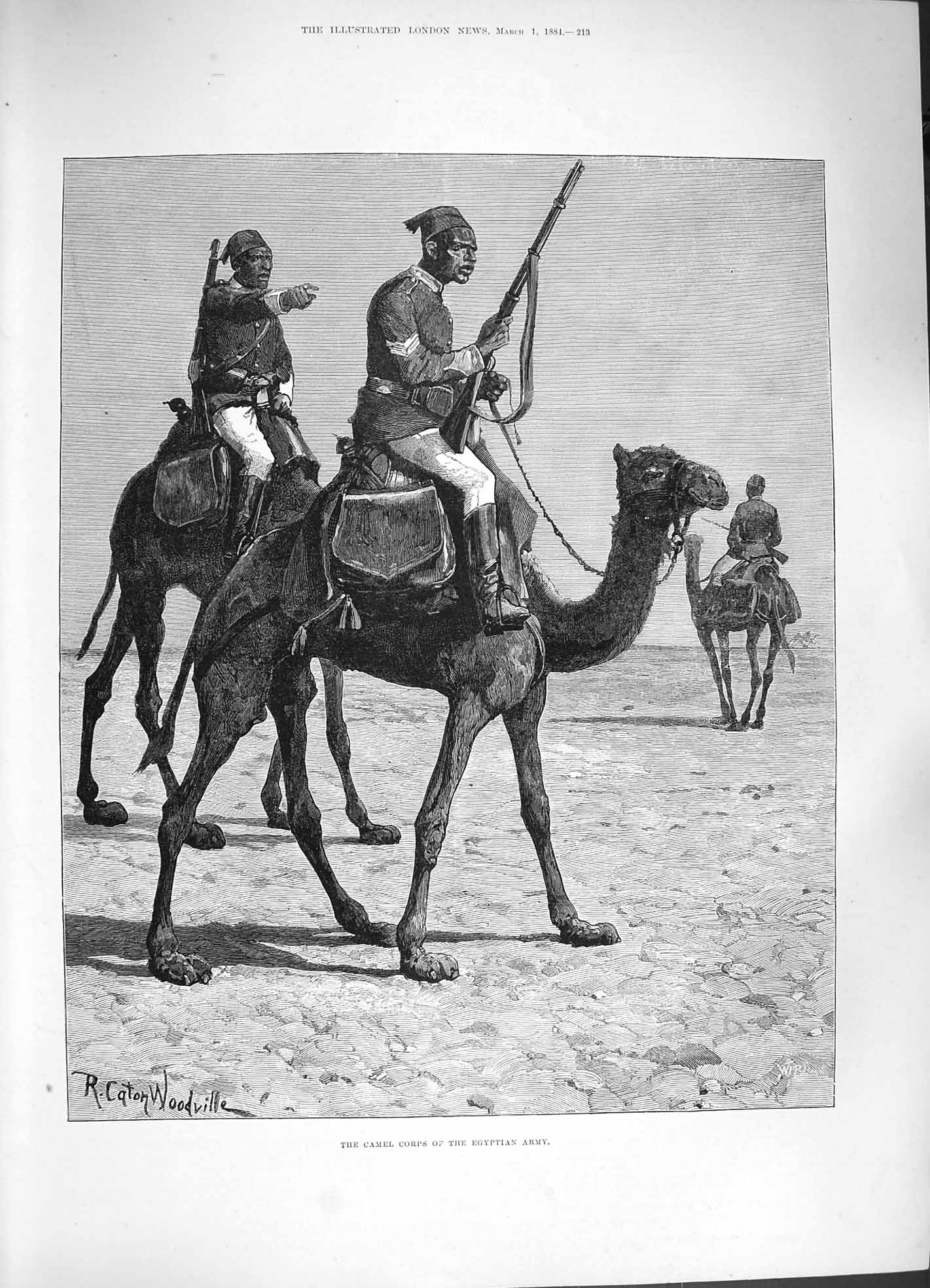 Original Old Antique Print 1884 Camel Corps Egyptian Army Siers Woodville Art