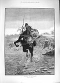 Original Old Antique Print 1884 Checked Mid-Career Man Rearing Horse Fine Art