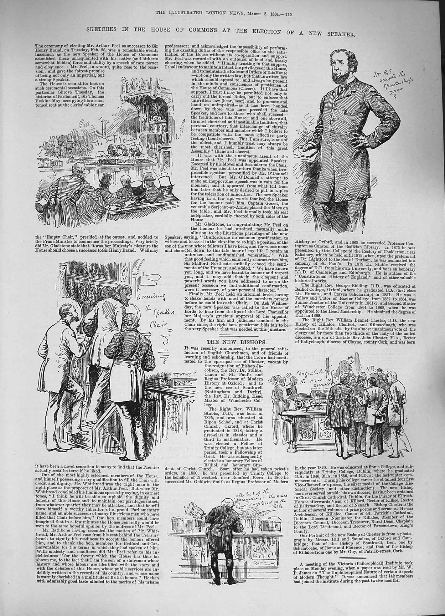 Original Old Antique Print 1884 House Commons Election Speaker Parliament 19th