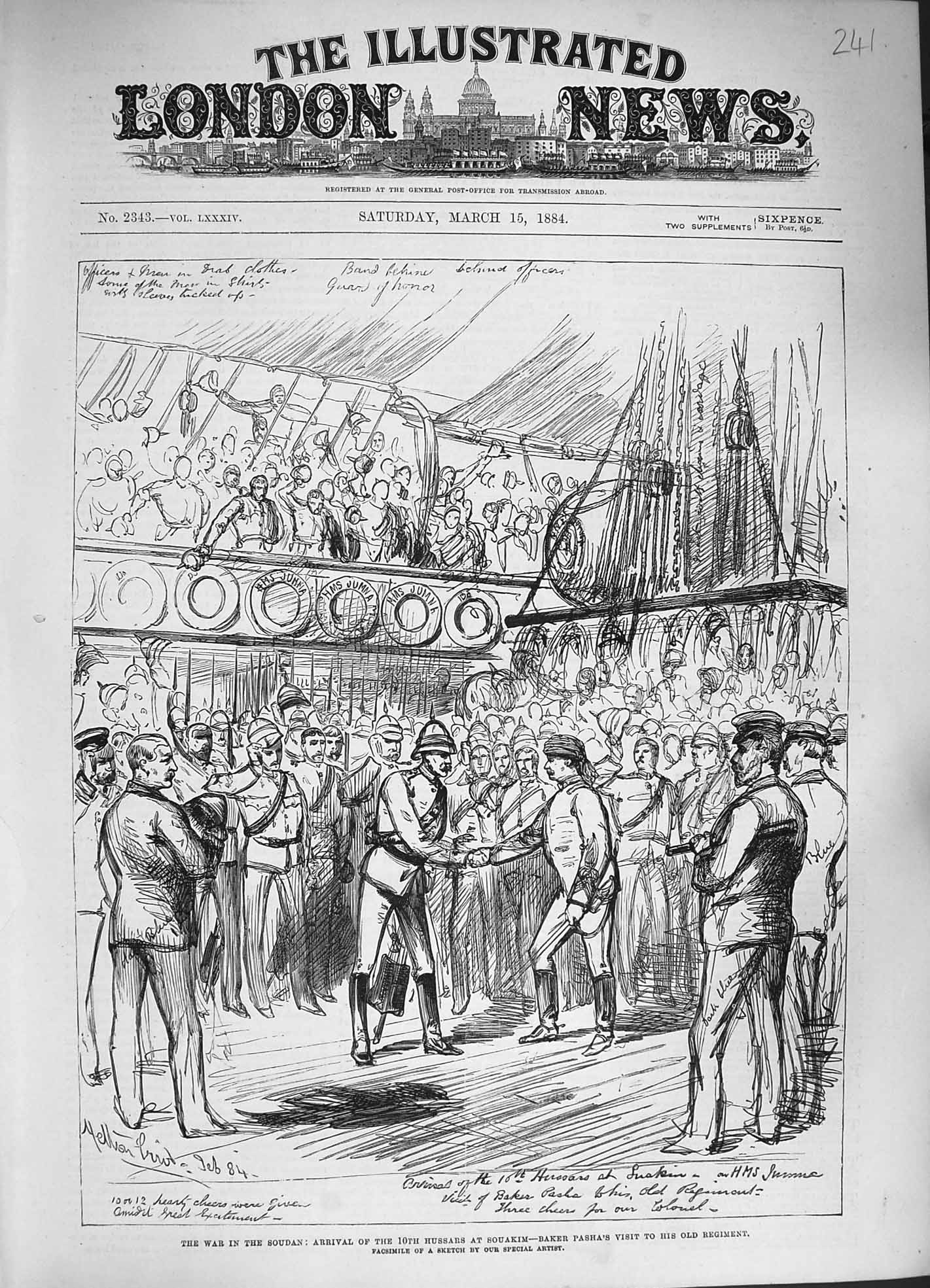 Old Antique Print 1884 War Soudan Hussars Souakim Bluejackets Trinkitat 19th