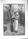 Original Old Antique Print 1884 Young Bud John White Mother Little Girl Tree