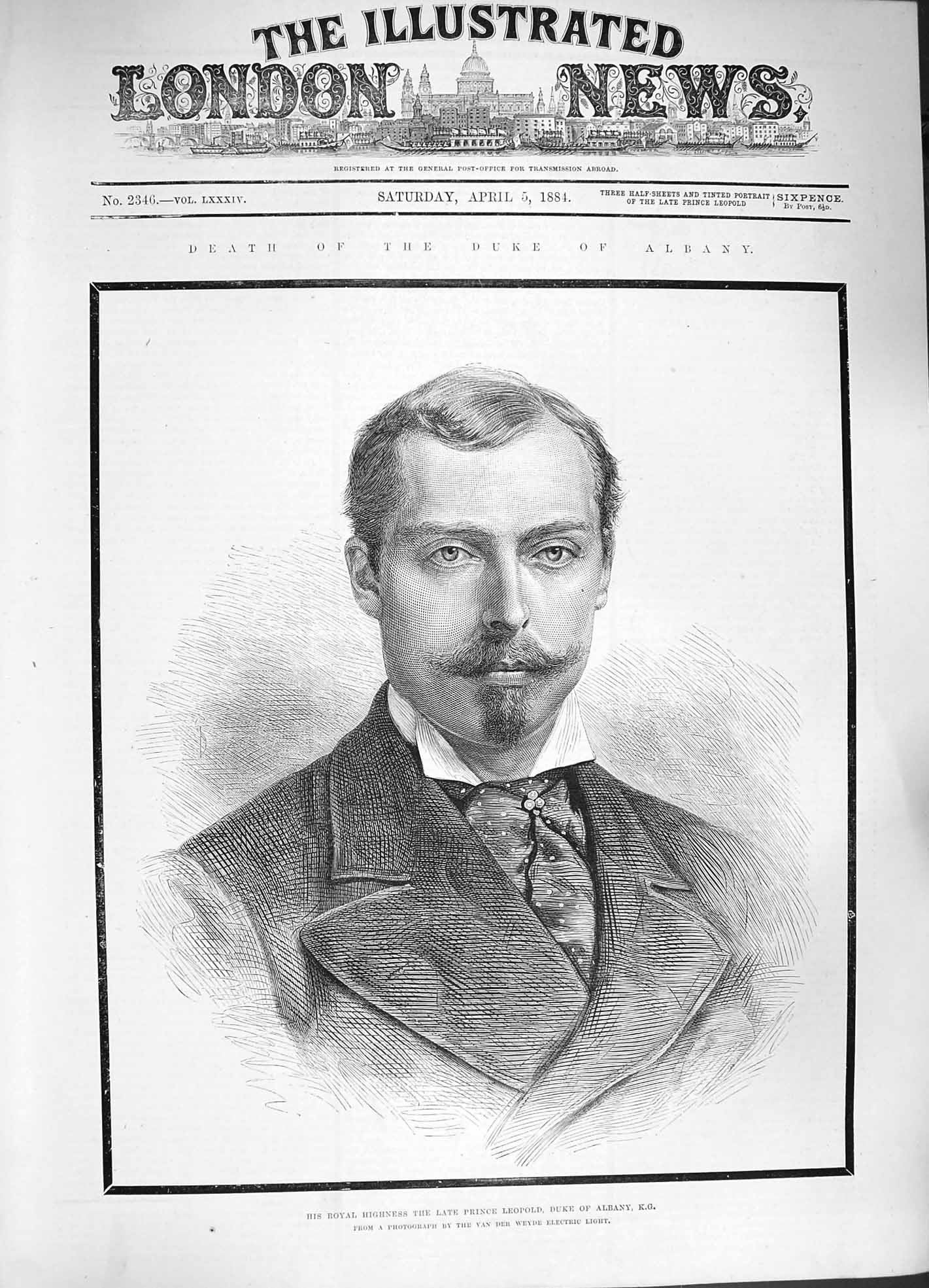 Original Old Antique Print 1884 Prince LeopDuke Albany Claremont Wykeham House