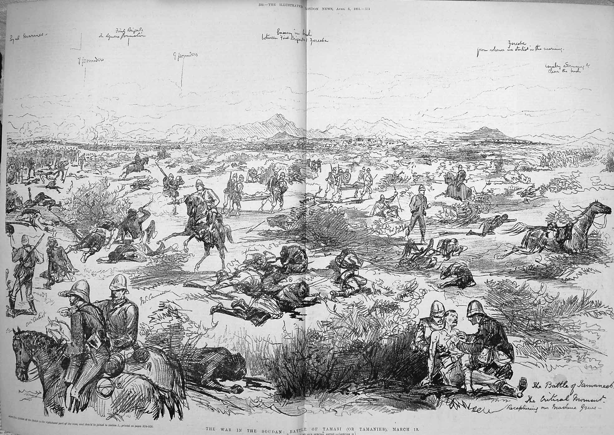 Old Antique Print 1884 War Soudan Battle Tamasi Tamanieb Royal Marines 19th