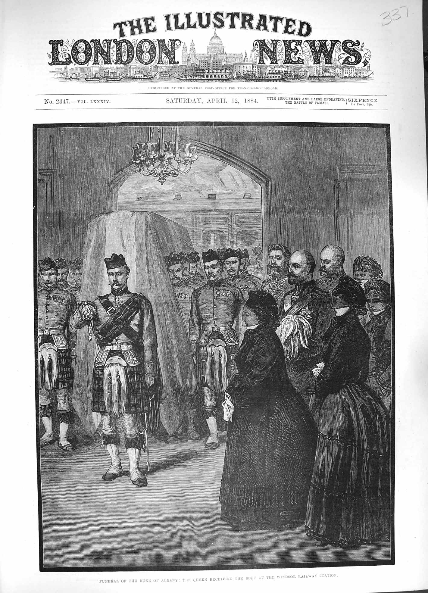 Old Antique Print 1884 Funeral Duke Albany Windsor Cannes Yacht Osborne 19th