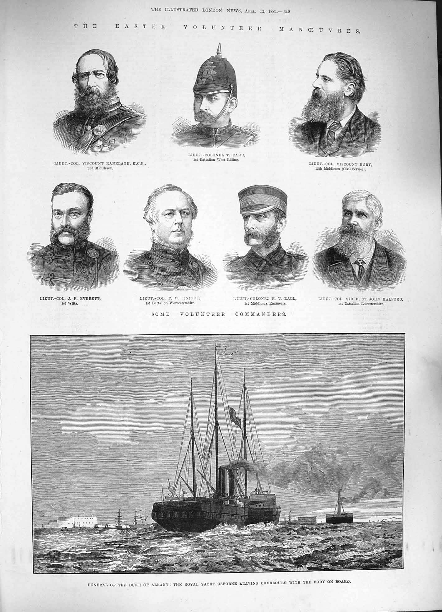 Old Antique Print 1884 Funeral Duke Albany Ship Osborne Carr Knight Bury 19th