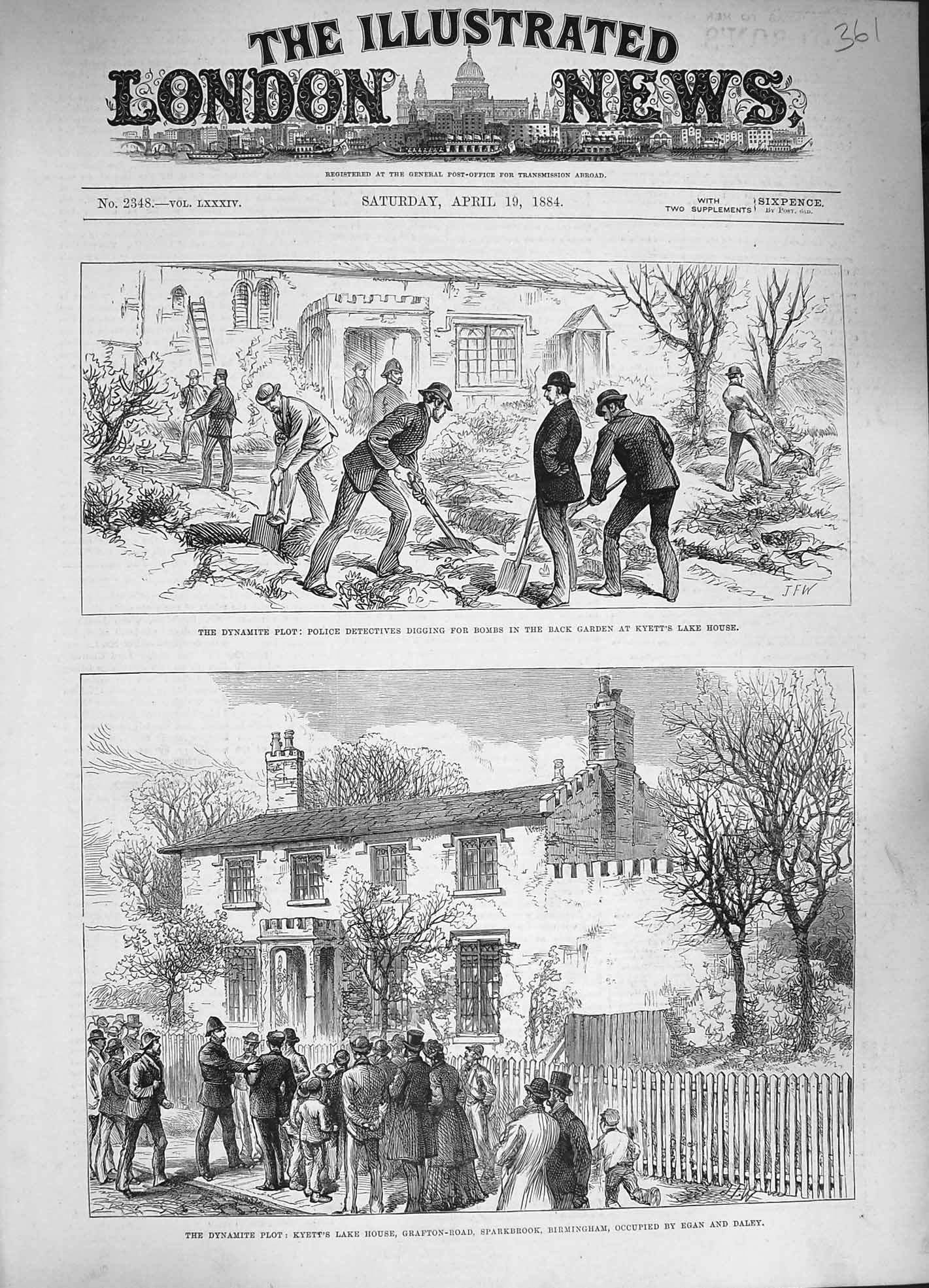 Old Antique Print 1884 Dynamite Plot Police Bombs Kyett Birmingham Egan 19th