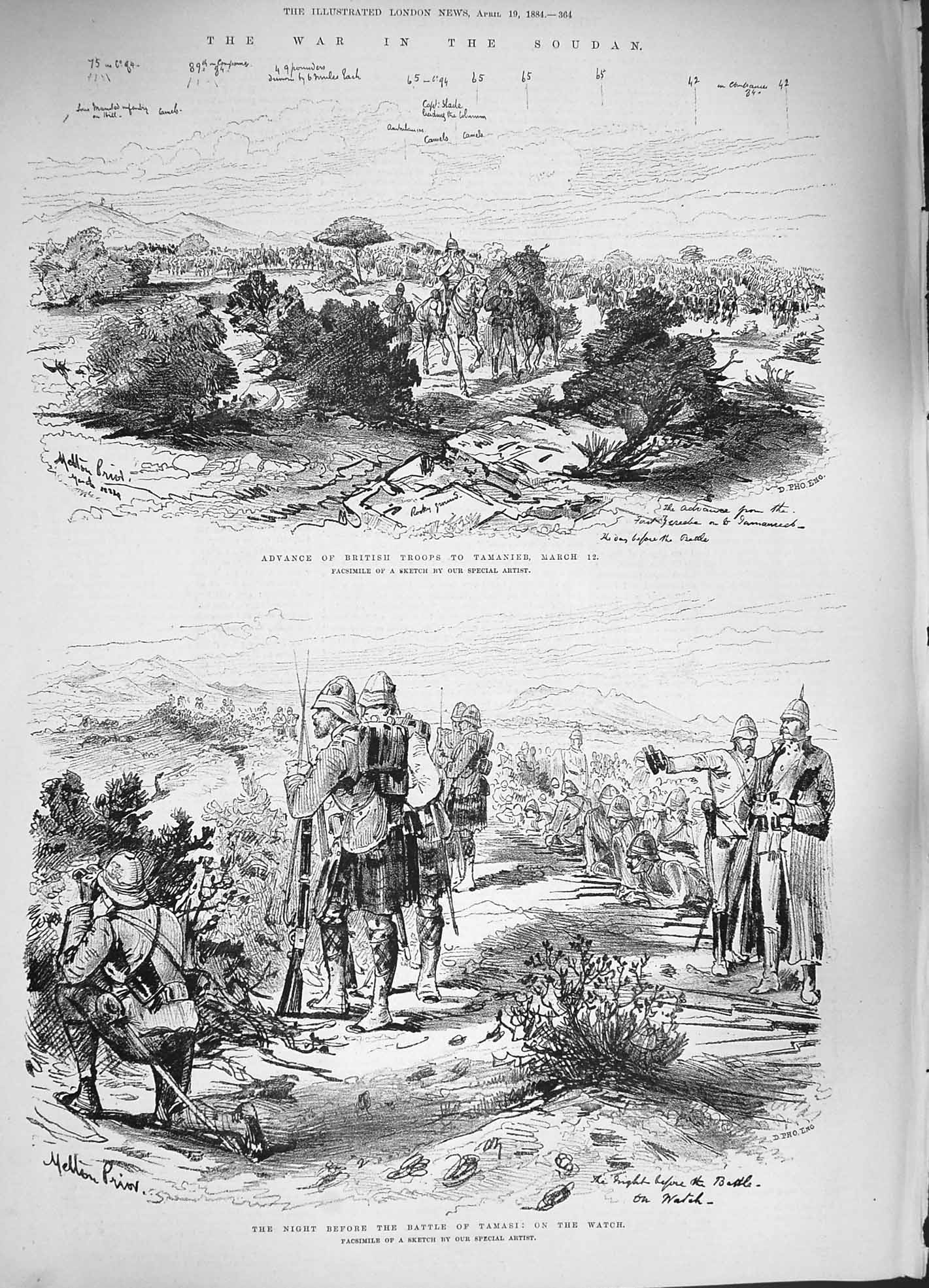 Original Old Antique Print 1884 War Soudan British Siers Tamanieb Tamasi Army