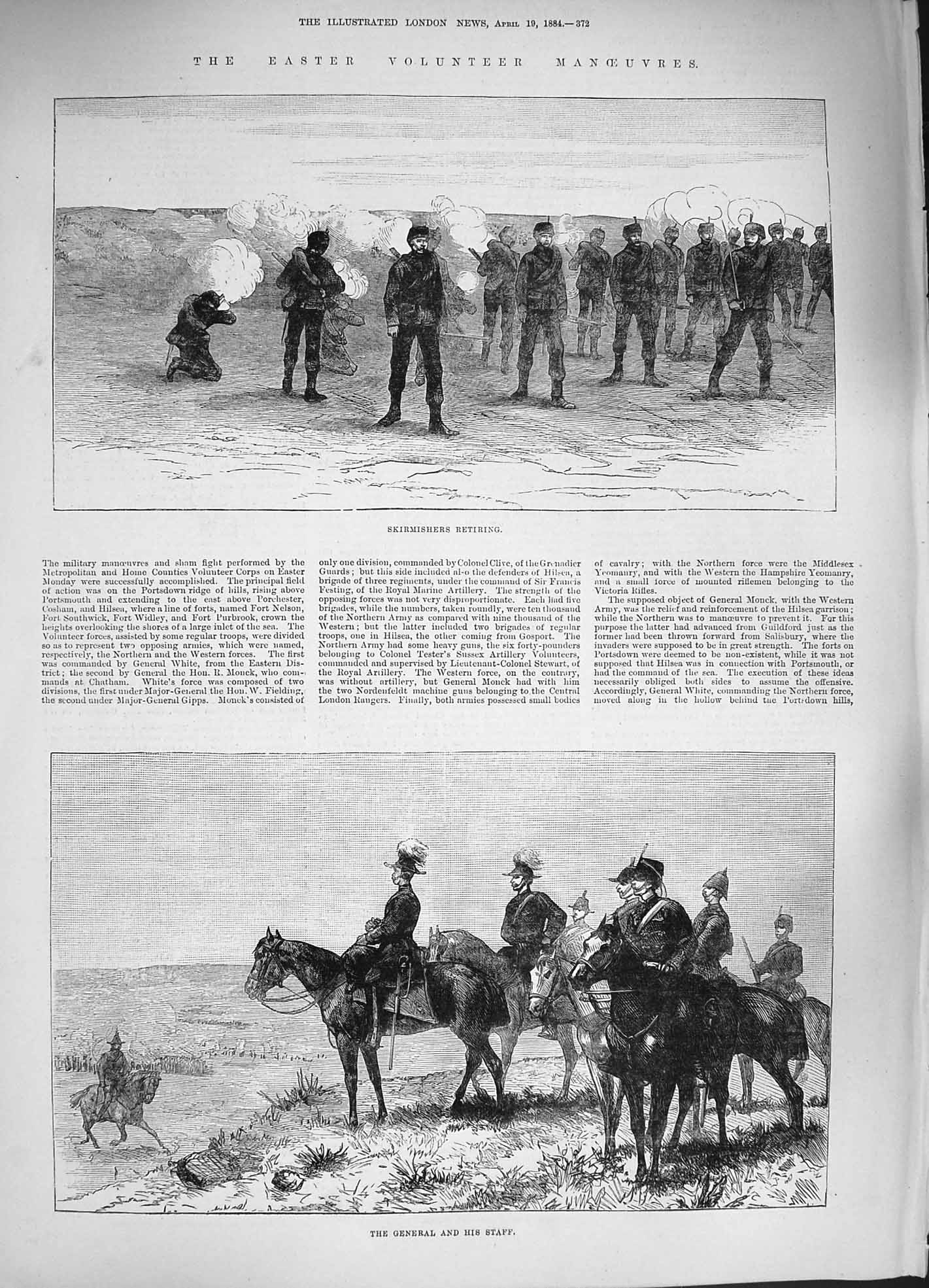 Original Old Antique Print 1884 Easter Volunteer Manoeuvres General Siers War