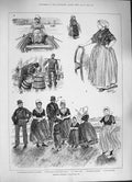 Original Old Antique Print 1884 Dutch People Zeeland Peasants Marken Amsterdam