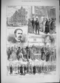 Antique Old Print *3325 1884 Municipal Buildings Public Library Leeds Mayor